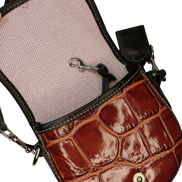 Dooney and Bourke Brown Red Faux Crocodile Embossed Small Mini Crossbody Purse - Picture 10 of 16